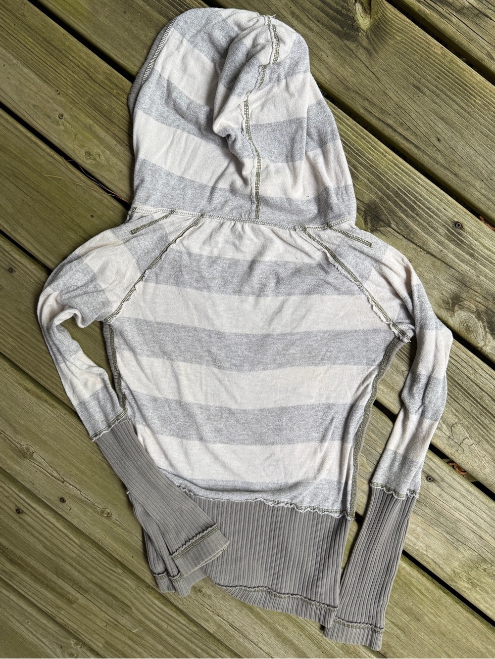 Free People Striped Hooded Pullover hoodie Light Gray Cream size medium - Picture 2 of 4